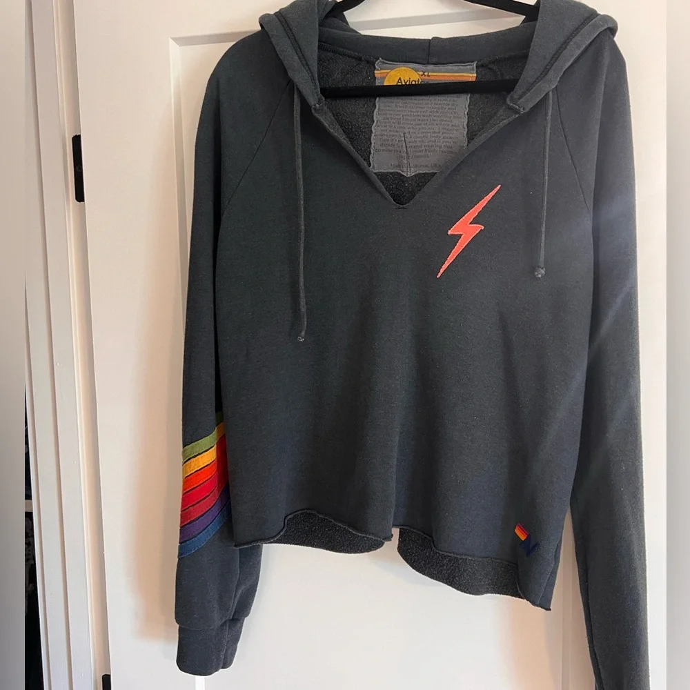 Aviator Nation Black Hoodie with Red Lightning Bolt - Picture 1 of 5
